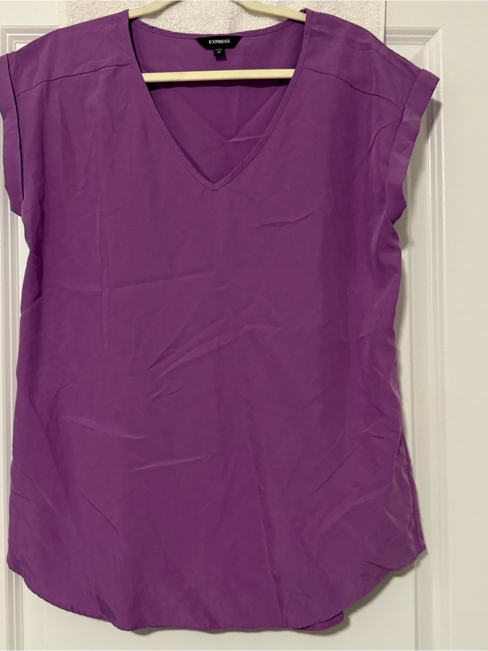 Express Purple V-Neck Cap-Sleeve Blouse